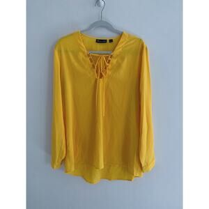 New York & Company Lace-Up Tie Neck Blouse